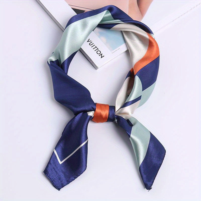 Block Print Square Scarf Satin Neckerchief Bandana Women Head Wrap