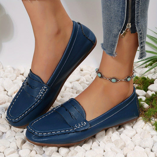Women's Solid Flat Shoes Slip On Faux Leather Lightweight Walking Shoes