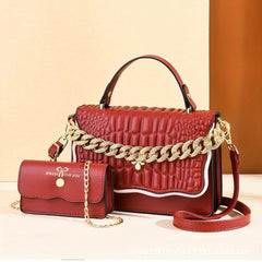 Metal Chain Shoulder Bag PU Leather Handbag Crossbody Bag