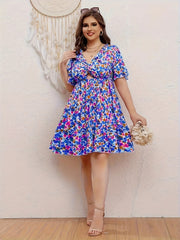  Ditsy Floral Print Butterfly Sleeve A Line Dress