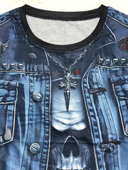 Active Skull Graphic Tee Men's Rock Style T Shirt For Summer
