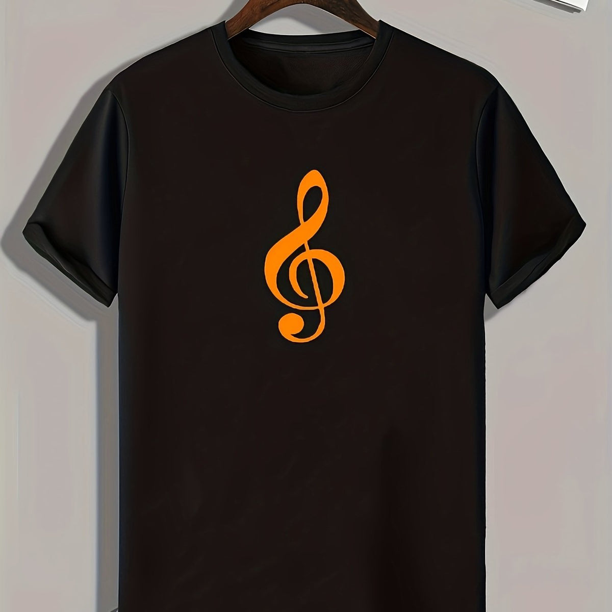 Music Note Print Men's Comfy T shirt Active Stretch Tee