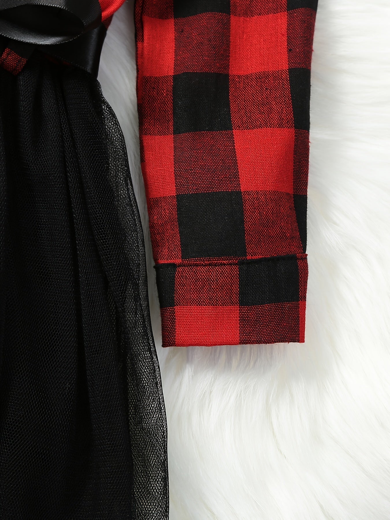 Christmas Plaid Long Sleeve Tutu Dress For Girls