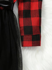 Christmas Plaid Long Sleeve Tutu Dress For Girls