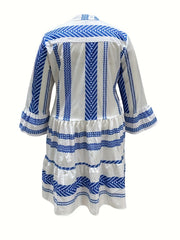  Geometric Print Bell Sleeve Smock Dress