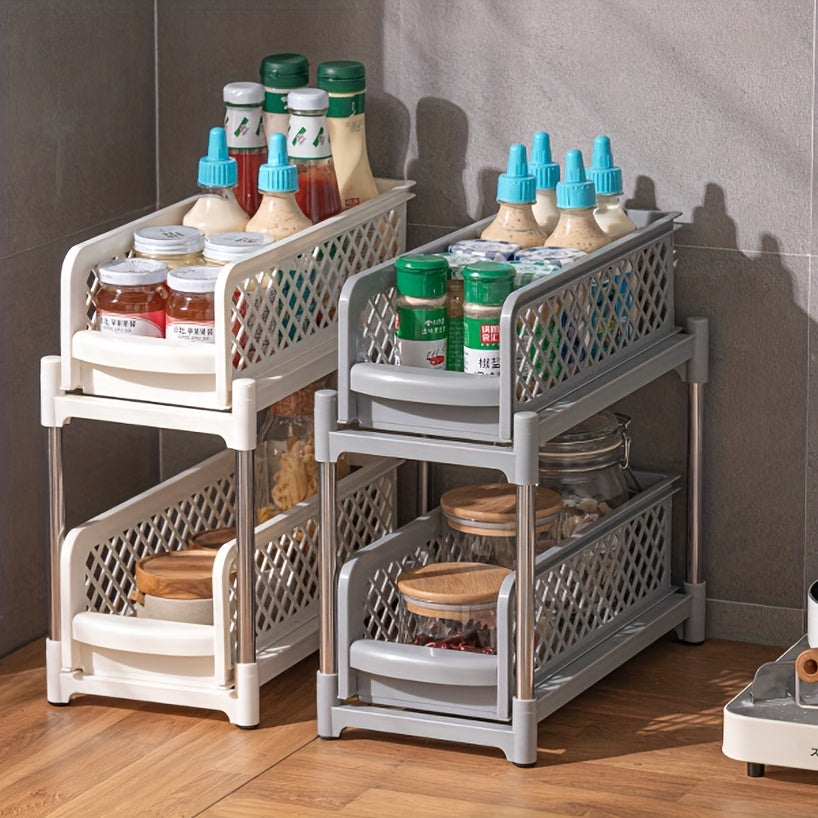 2 Tier Pull Out Spice Organizer Under Sink Storage Rack