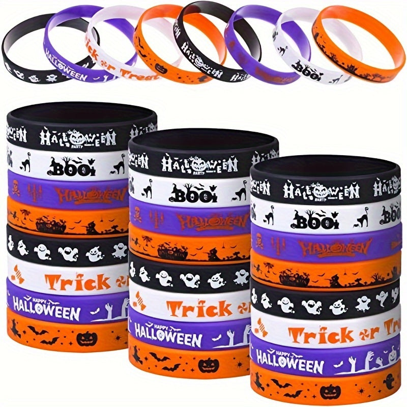 8pcs Retro Halloween Silicone Wristbands Bracelets Pumpkin Ghost Bat Fun