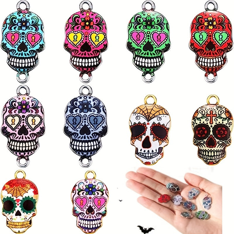 10pcs Halloween Sugar Skull Charms For DIY Necklaces Bracelets Key Chains