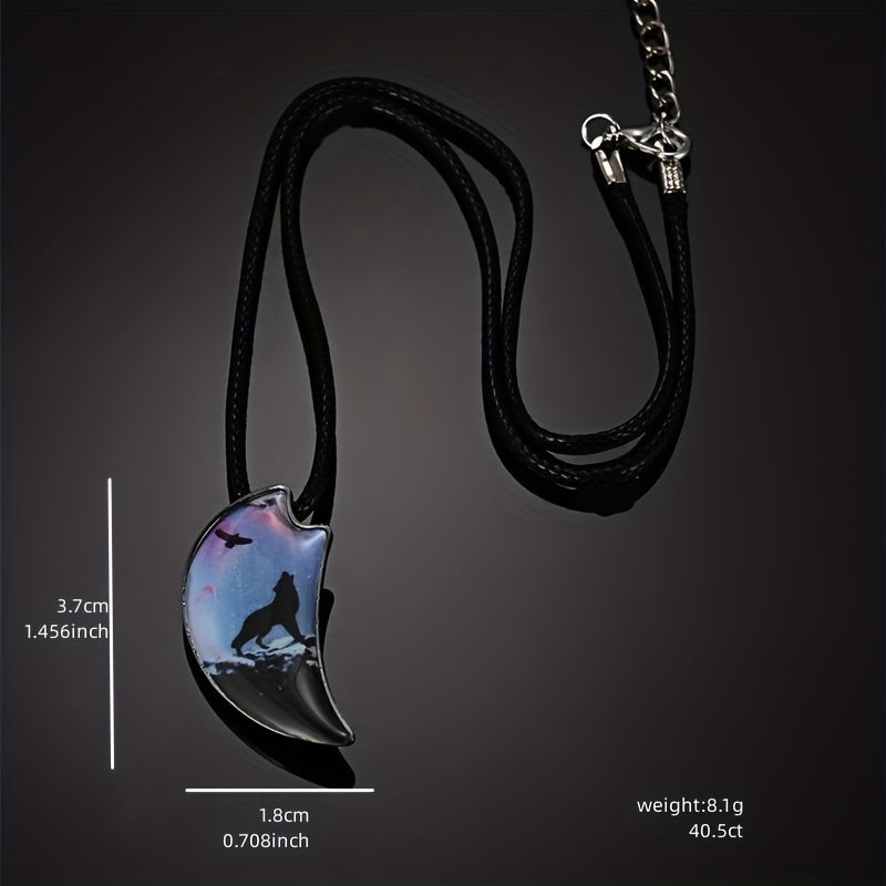 Wolf Resin Landscape Wood Pendant Animal Necklace for Men