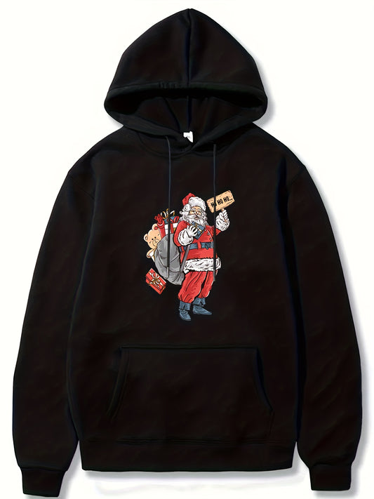 Christmas Santa Print Hoodies For Men Graphic Sweatshirt With Kangaroo Pocket