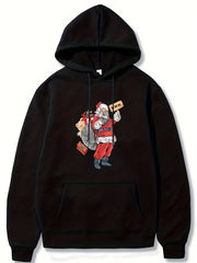 Christmas Santa Print Hoodies For Men Graphic Sweatshirt With Kangaroo Pocket