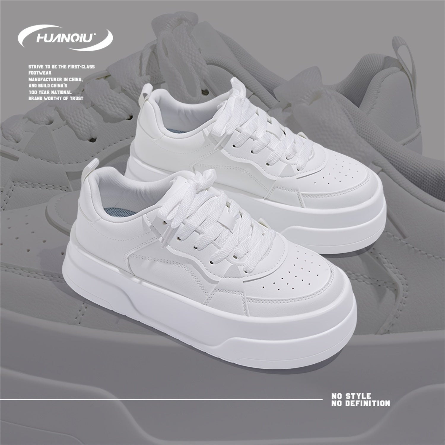 HUANQIU Women's Lace-up Platform Skate Shoes Breathable Non-slip Sneakers