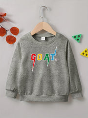 Stylish GOAT Letter Print Boys Casual Pullover Sweatshirt