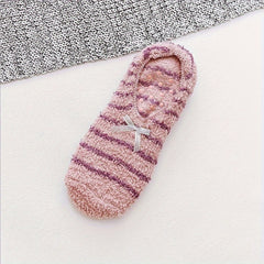 Bow Tie Fuzzy Socks Soft & Warm Low Cut Ankle Socks Women's