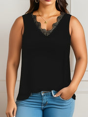  Lace Trim V Neck Tank Top