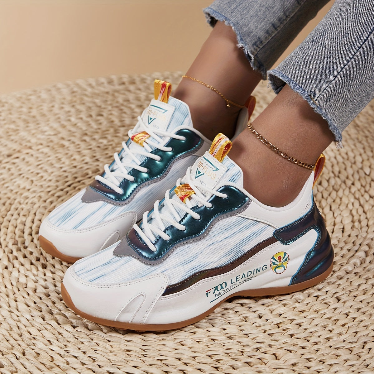 Chinese Style Reflective Stripes Running Shoes Retro Thick Sole Sneakers