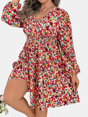  Floral Print Lantern Sleeve Surplice Neck Dress