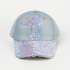 Cross Decor Baseball Cap Y2K Distressed Denim Ripped Dad Hat