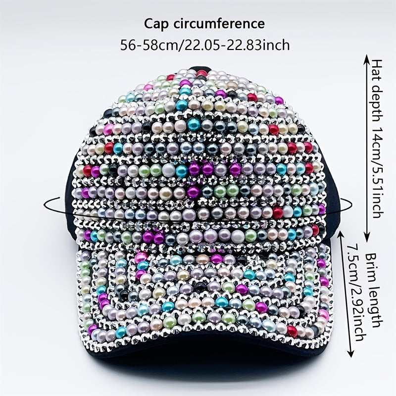 Sparkling Baseball Cap Colorful Rhinestone Faux Pearl Sun Hat