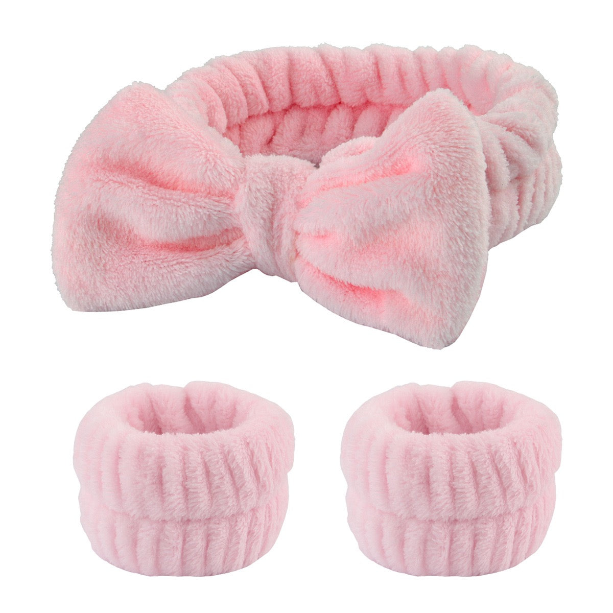 3 Pcs Bow Hair Band And Wristband Set Women Spa Headband