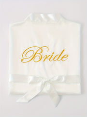 Letter Embroidery Night Robe V Neck Bridal Robe With Belt