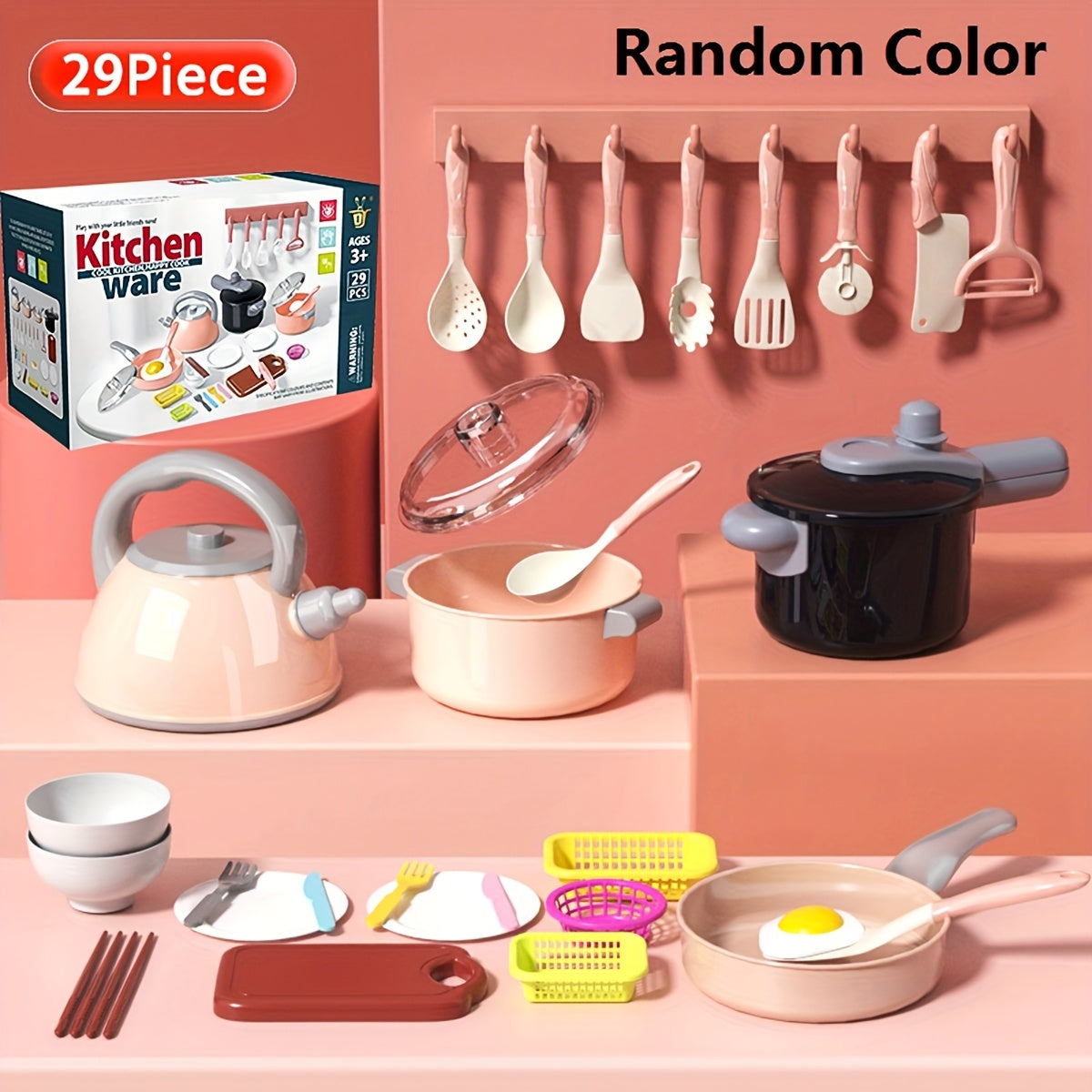 Kids Play Kitchen Cooking Utensils Set with Fruits and Food