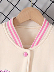 Girls' Cartoon Graphic Varsity Jackets Snap Button Down Long Sleeve