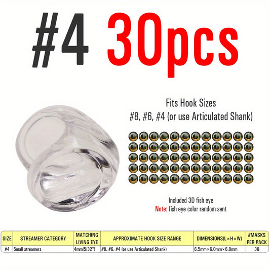 30pcs Clear Fish Mask Streamer & 3D Fish Eyes For Saltwater Fishing