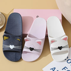 Cartoon Cat Slides Slippers PVC Lightweight Non Slip Floor Shoes Indoor Outdoor