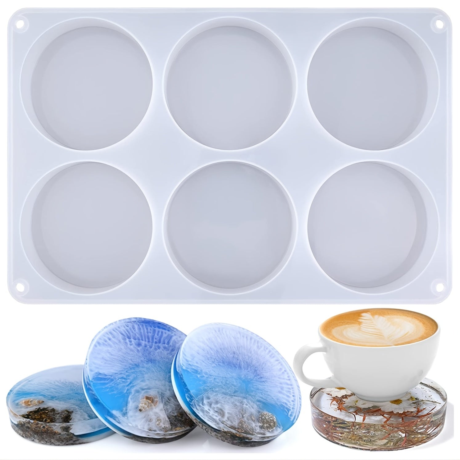 6-Cavity Round Silicone Coaster Molds for Resin Casting