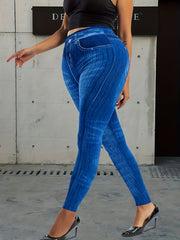  Denim Print High Rise Leggings