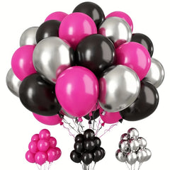 50pcs Rose Red & 30 Metallic Silver Balloons for Party Decor