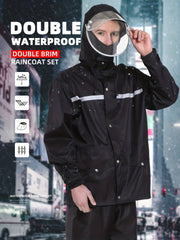 Men's Rain Suit Waterproof Hooded Jacket & Trouser Raincoat Set