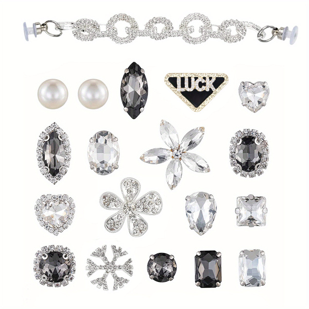 19pcs Rhinestones Flower & Chain for Clogs Sandals Shoes Accessories Decoration