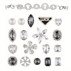 19pcs Rhinestones Flower & Chain for Clogs Sandals Shoes Accessories Decoration