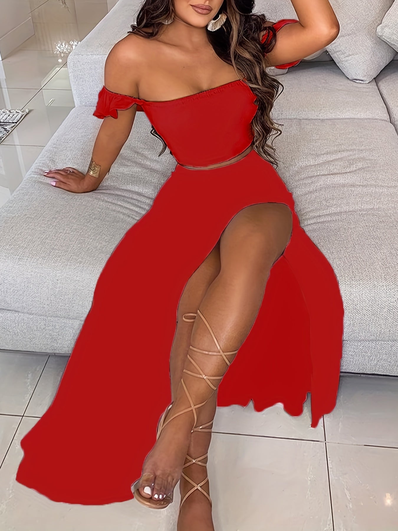 Boho Bodycon 2 Piece Set Off Shoulder Tube Top & Maxi Skirt