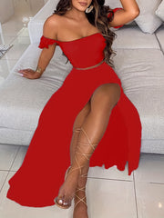 Boho Bodycon 2 Piece Set Off Shoulder Tube Top & Maxi Skirt