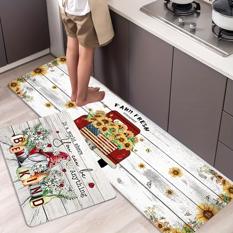 Wood Grain Print Kitchen Mat Non-slip Waterproof Runner Rug Stain-resi...