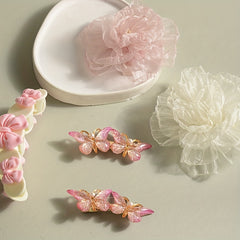 5pcs Sweet Hair Accessories Set Organza Flower Hair Clip Butterfly Shaped Duck