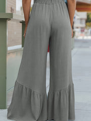  Solid High Rise Wide Leg Trousers