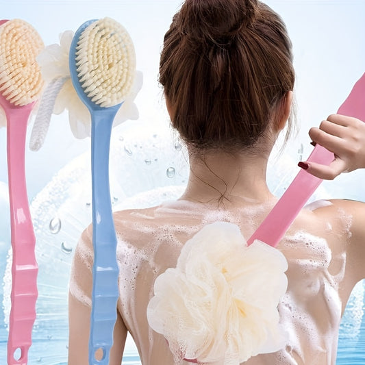 Long Handle Soft Hair Bath Brush with Rubbing Ball for Gentle Cleansing