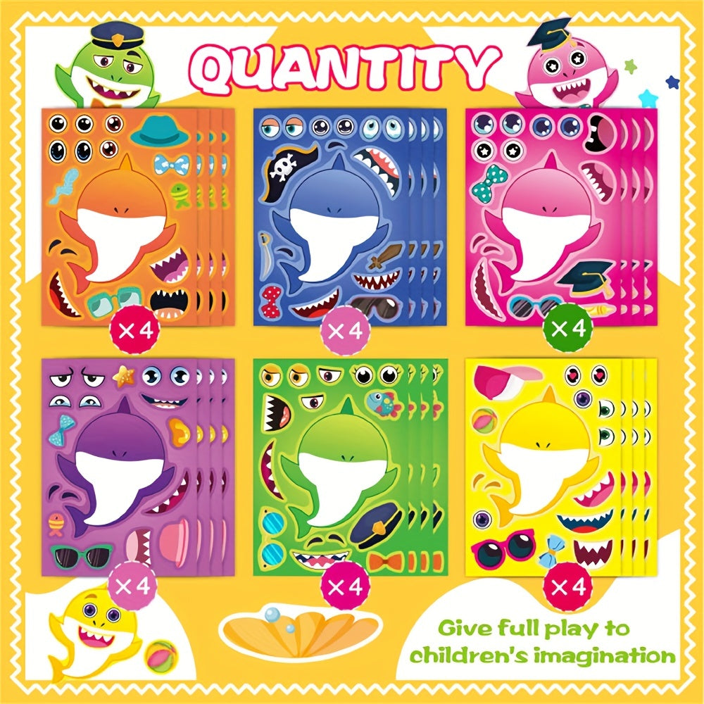 24 Sheets Pack Shark Game Puzzle Stickers DIY Crafts Teacher Reward