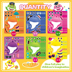 24 Sheets Pack Shark Game Puzzle Stickers DIY Crafts Teacher Reward