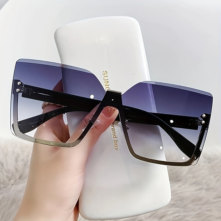 Oversized Semi Rimless Sunglasses Gradient Lens Rivet Decor Glasses UV400