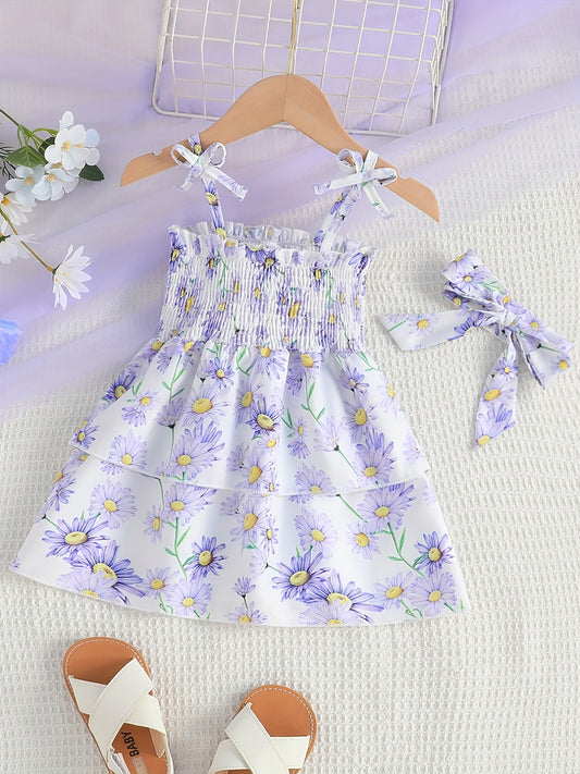 2pcs Baby Girls Floral Sleeveless Cami Dress & Headband Set