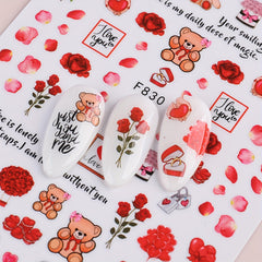6 Sheets Heart Nail Art Stickers Self Adhesive Cartoon Decals