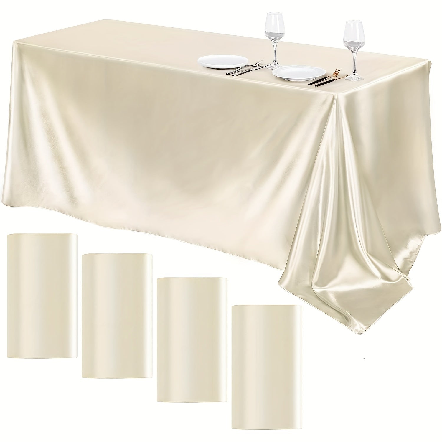 4pcs Satin Tablecloth Solid Silk Tablecover Overlay Satin Table Cover Rectangle