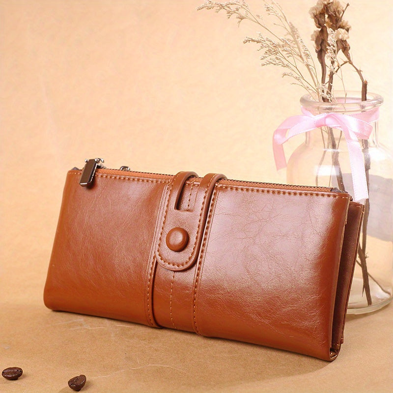 Vintage RFID Blocking Bifold Wallet Large Capacity Coin Purse Zipper Clutch