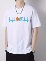 Men's Crew Neck Regular Fit Basketball Pattern T Shirt