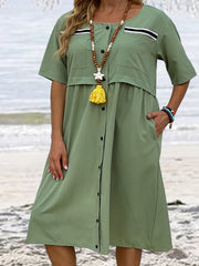 Plus Size Casual Shirtdress Short Sleeve Button Up Maxi Dress